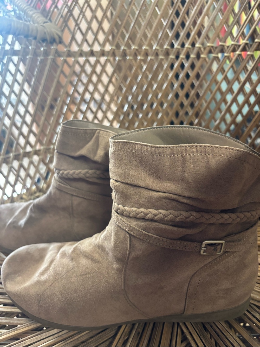 St. John's Bay Braided Suede-Look Ankle Boots in Taupe